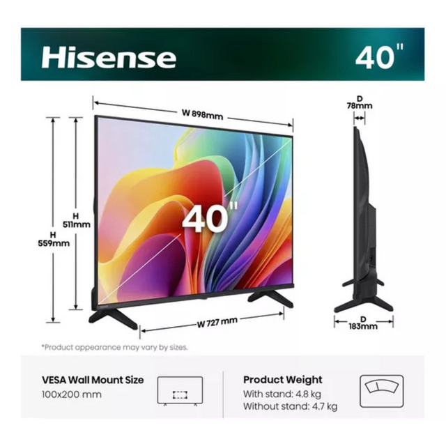 Hisense 40A4STUK 40inch Full HD LED Smart TV Black