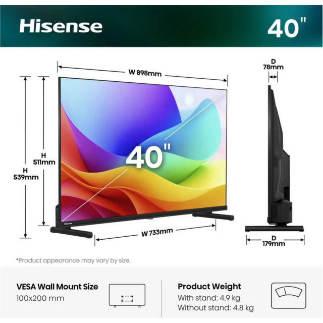 Hisense 40A5STUK Hi-QLED Full HD Smart TV Black