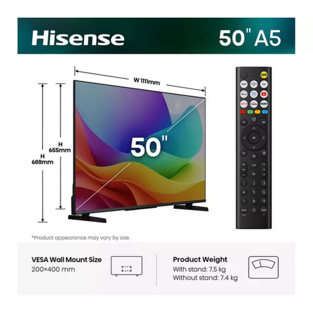 Hisense 50A5STUK 50inch Hi-QLED Full HD Smart TV Black